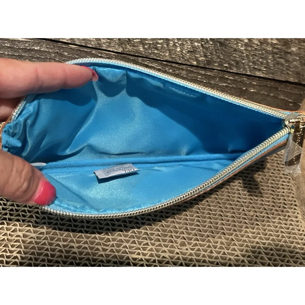 Lilly Pulitzer Pencil Pouch Cosmetic Case Iris Blue High Maintenance Cork Accent